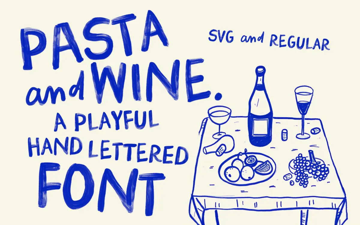 Pasta and Wine: a hand-painted bitmap SVG font for loud, playful branding
