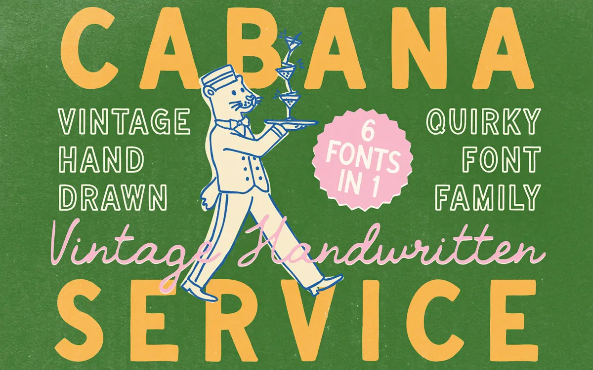 Cabana Service: a hand-drawn resort font pack for warm, casual branding