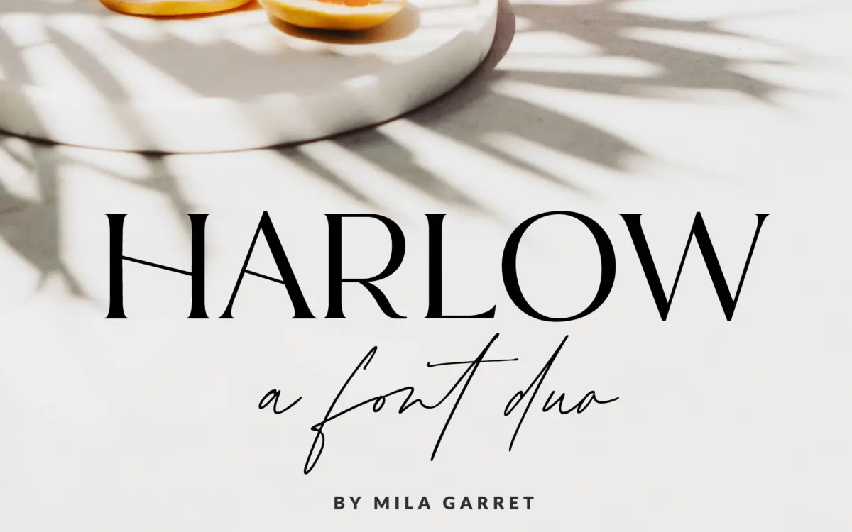 Harlow Serif Script Modern Font Duo: a clean serif paired with a ligature-heavy script