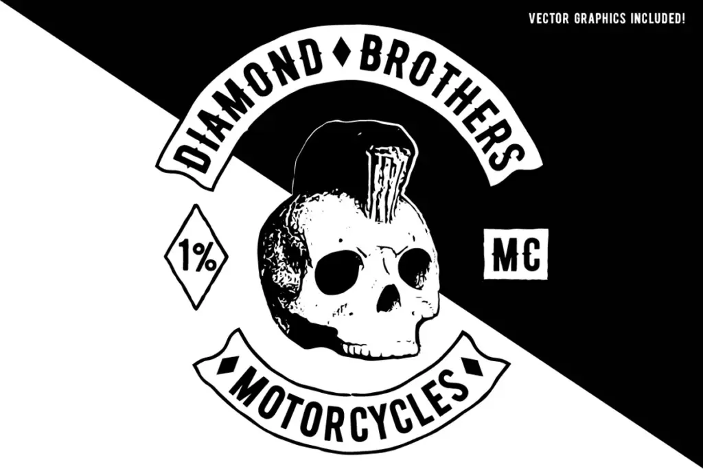 Biker Diamond Typeface specimen — Character set and features