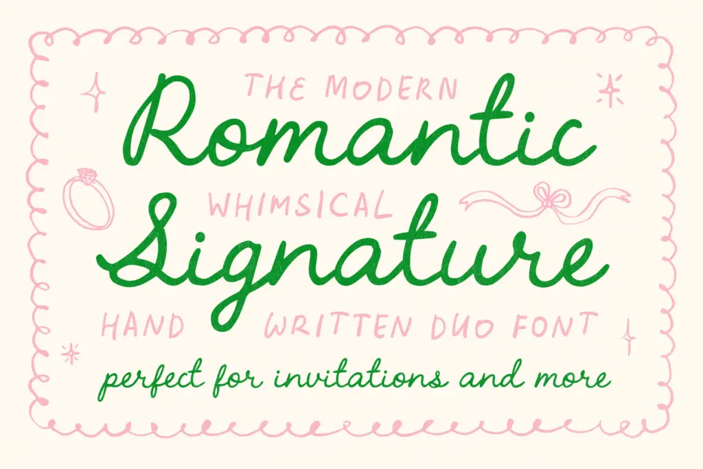 Whimsical Handwritten Font Bundle specimen — Character set and features