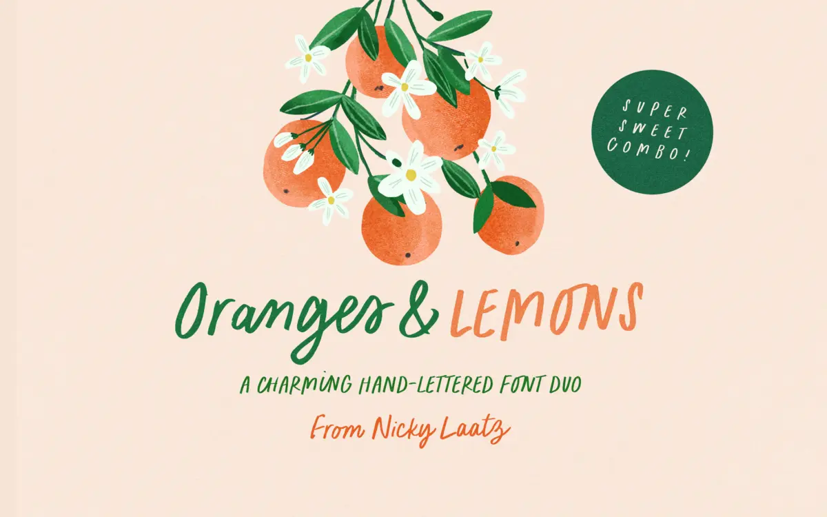 Oranges & Lemons: a hand-lettered script and marker-caps duo for casual work