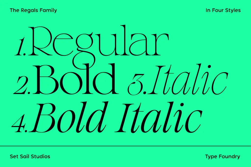 The Regals specimen — Character set and features