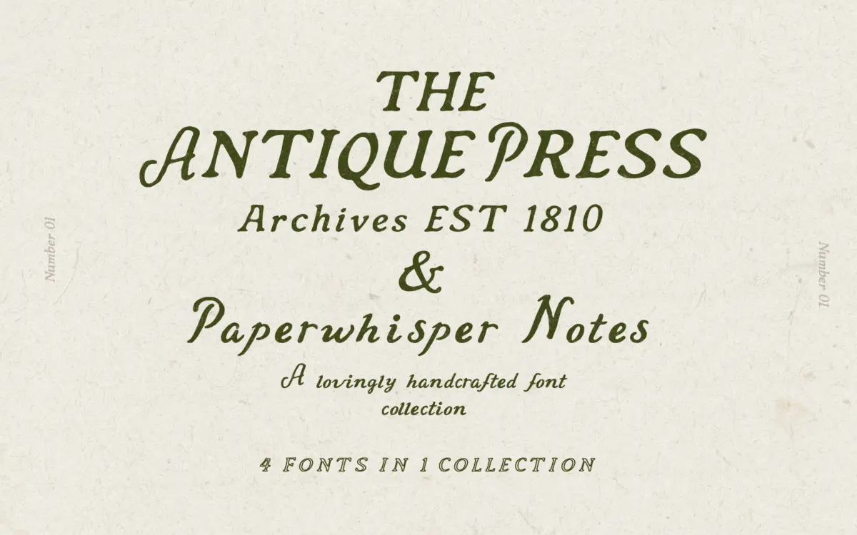 Antique Font Family Rustic Serif Duo: a letterpress serif with a handwritten sidekick
