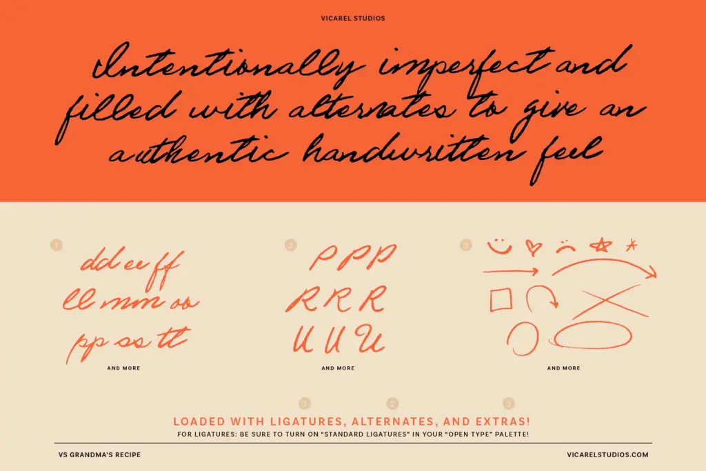 VS Grandma's Recipe specimen — Design style