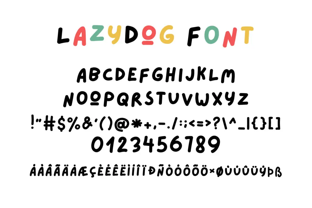 Lazydog Kids Font specimen — Design style