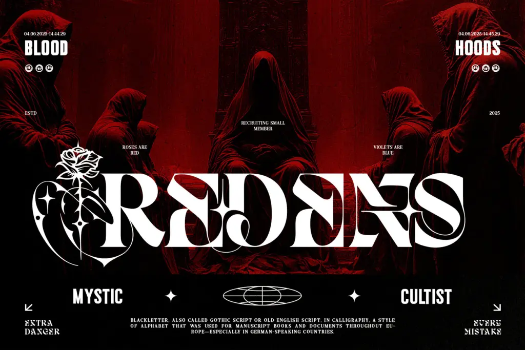 Dark Reborn Typeface specimen — Use cases