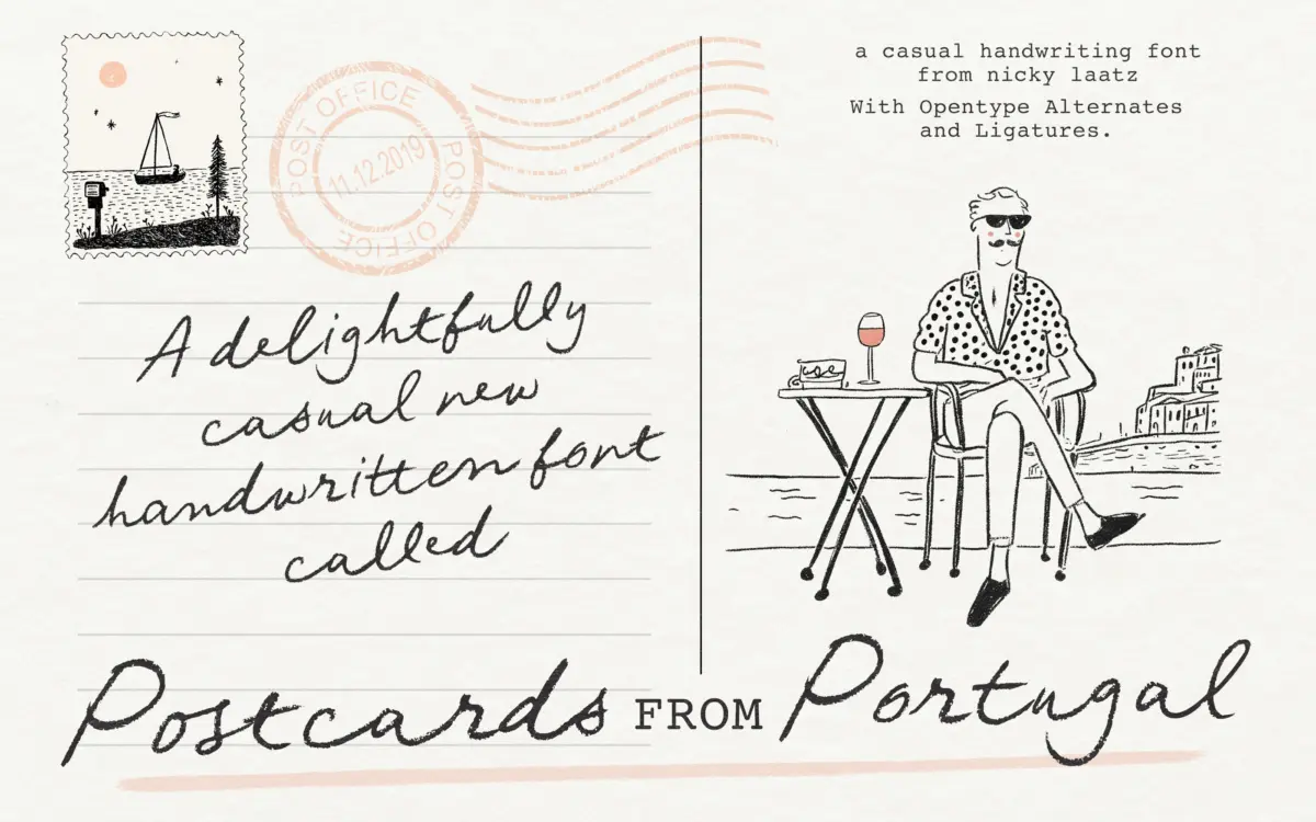 Postcards From Portugal: a rough-edged travel script for informal branding