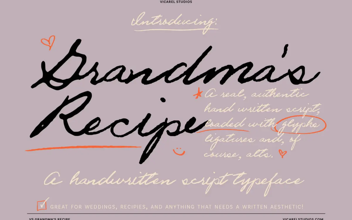 VS Grandma's Recipe: a genuinely unruly handwritten script for warm, personal work