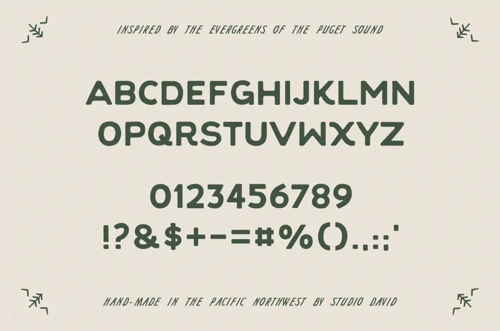 Evergreen Font specimen — Design style