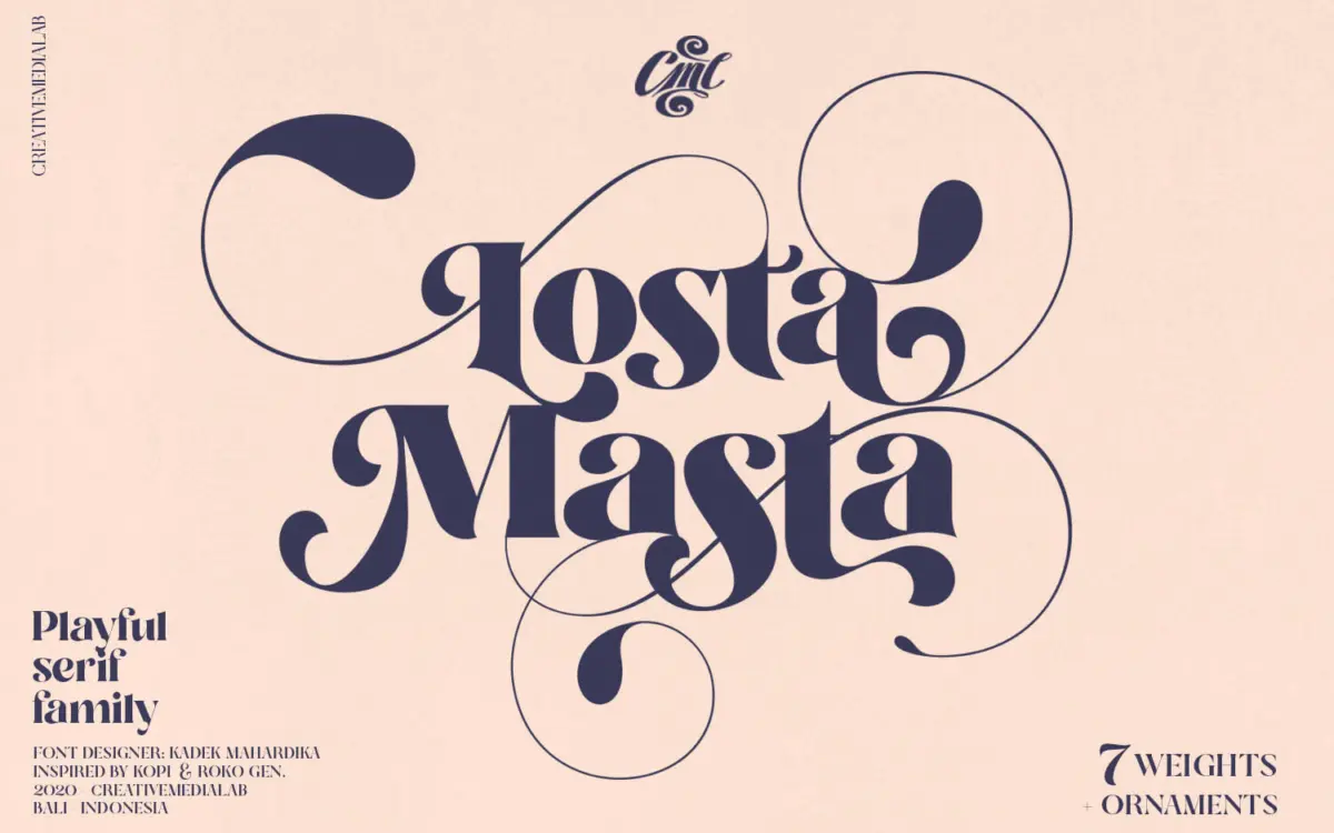 Losta Masta: a curly serif with ligatures for playful display work