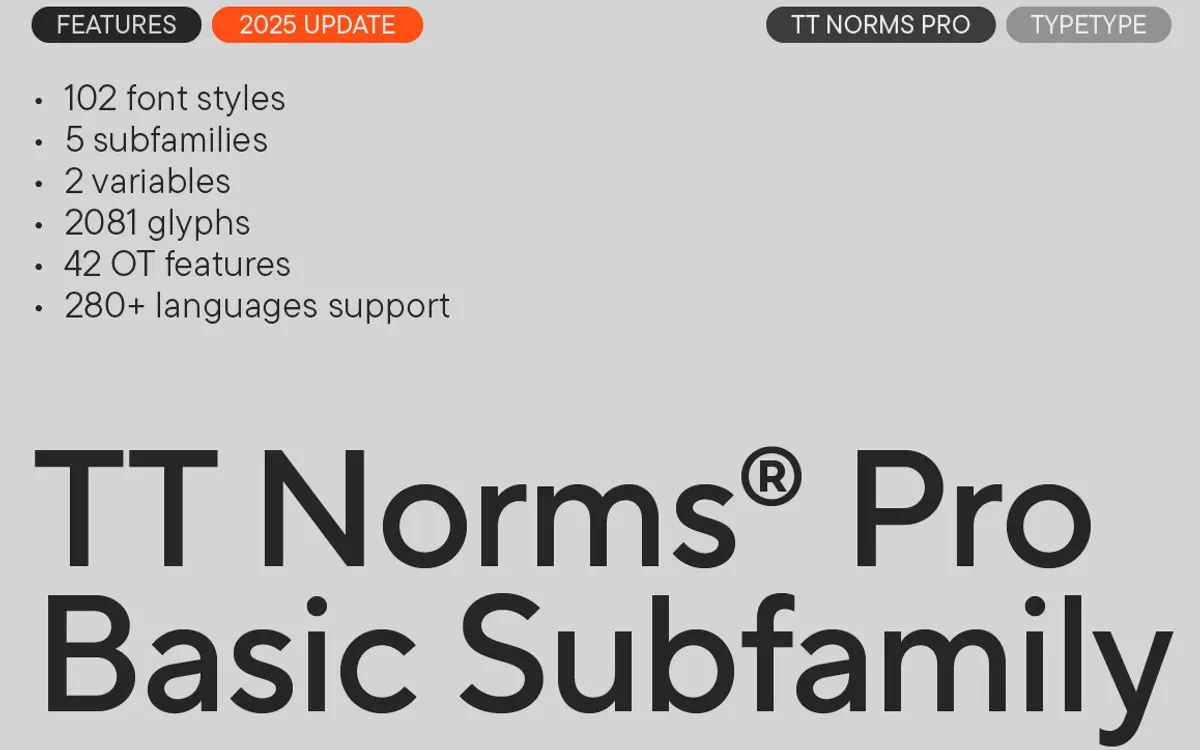 TT Norms Pro Basic: a neutral geometric sans built for corporate workhorse duty