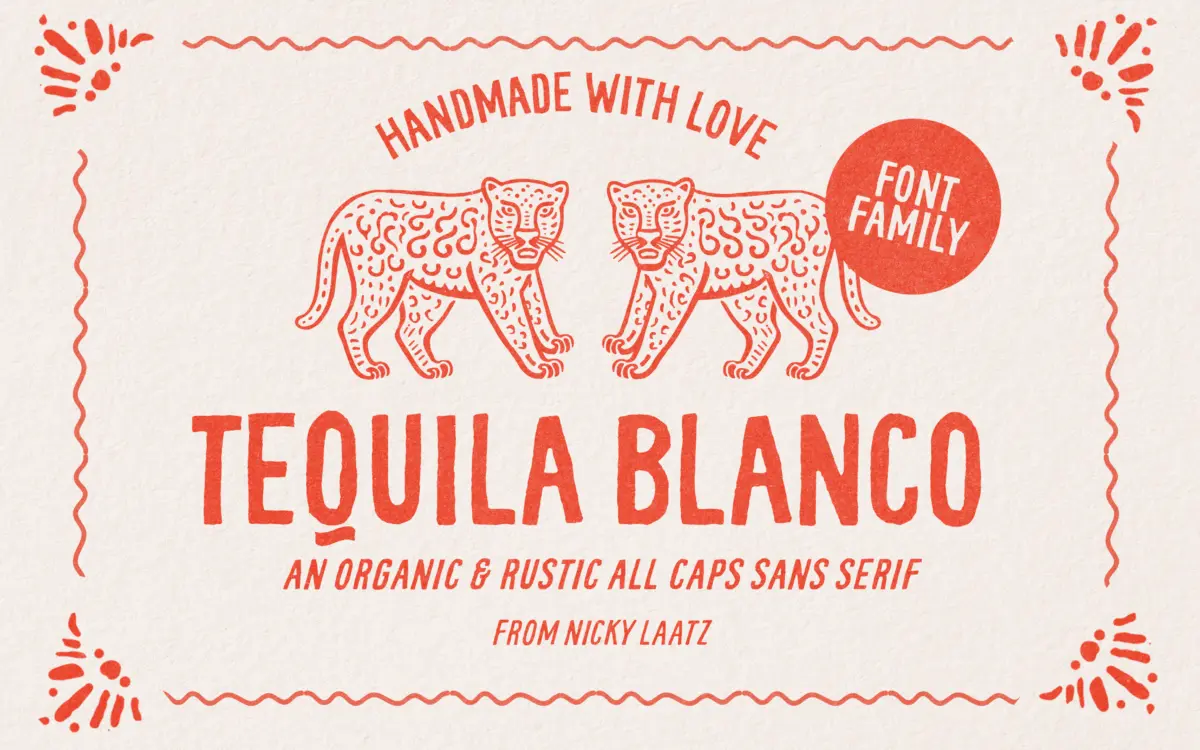 Tequila Blanco: a hand-drawn all-caps face for rustic, desert-flavoured branding