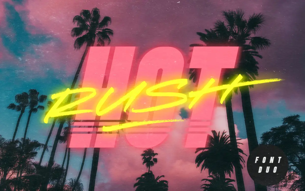 Hot Rush Font Duo: an 80s retro pairing for logos and merch display