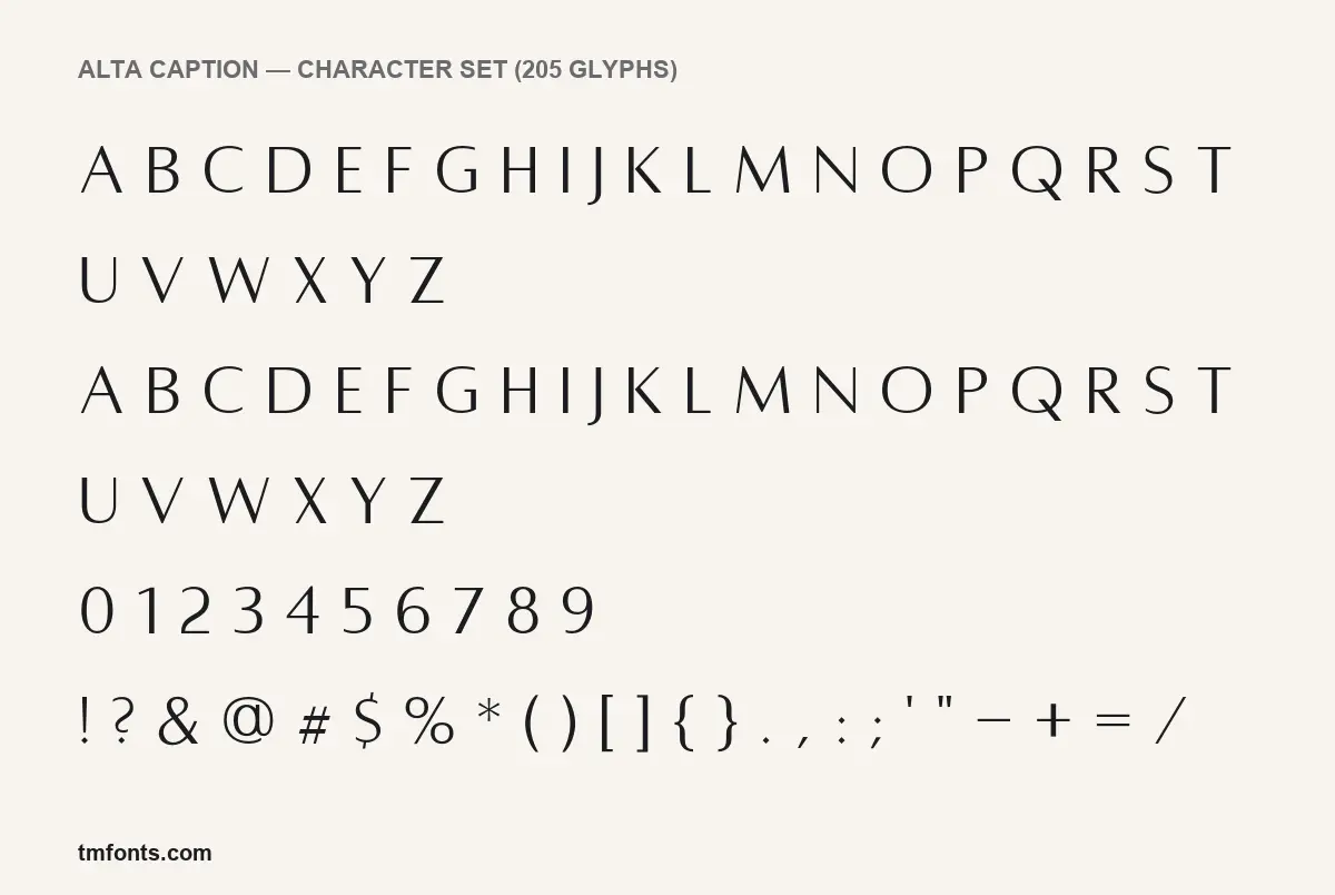 Alta Caption character set