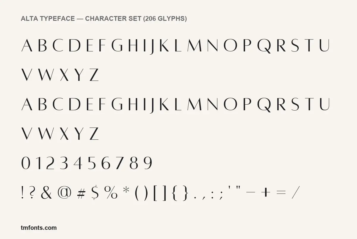 Alta Typeface character set