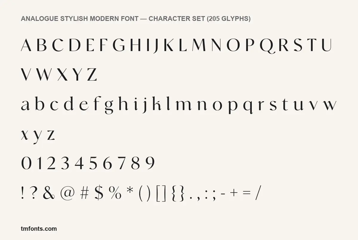 Analogue Stylish Modern Font character set