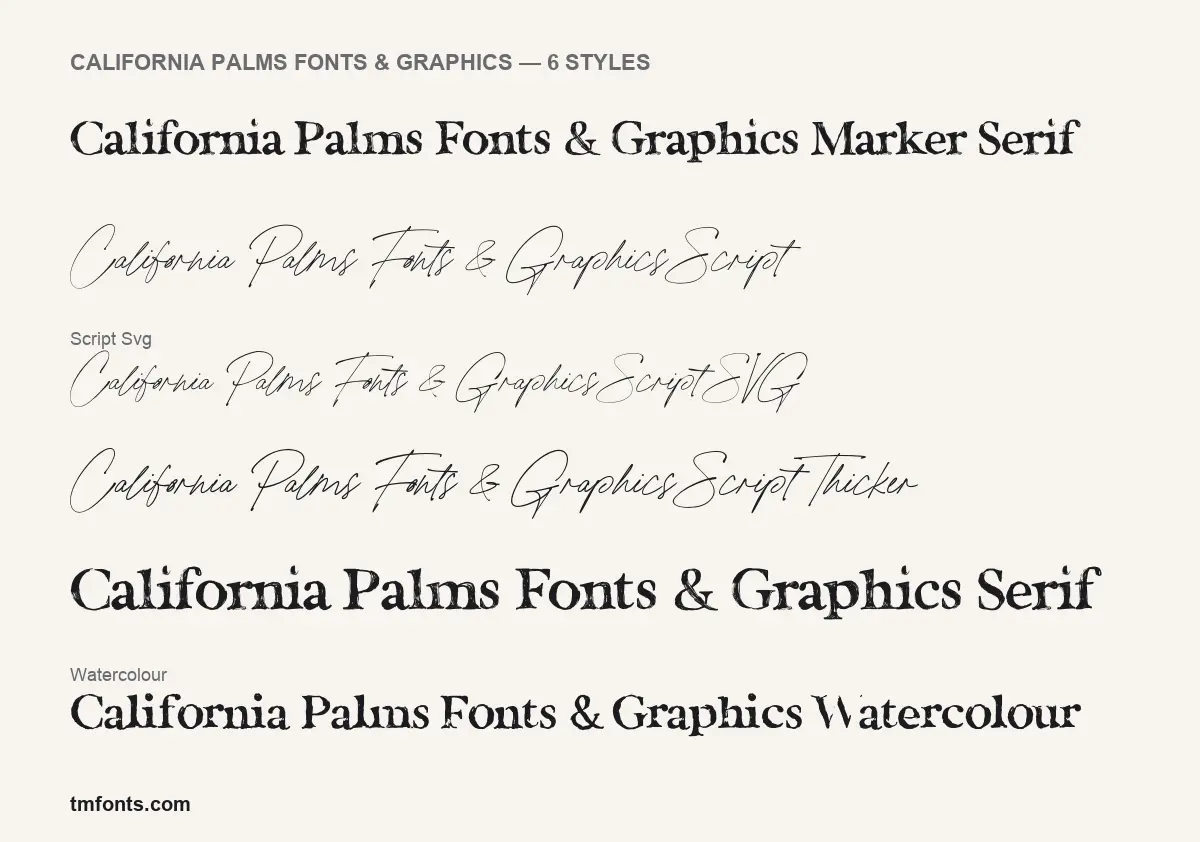 All 6 styles of California Palms Fonts & Graphics