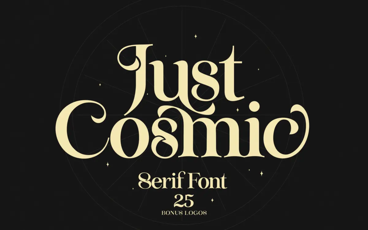 Just Cosmic: a vintage-leaning serif with ligatures and premade logos