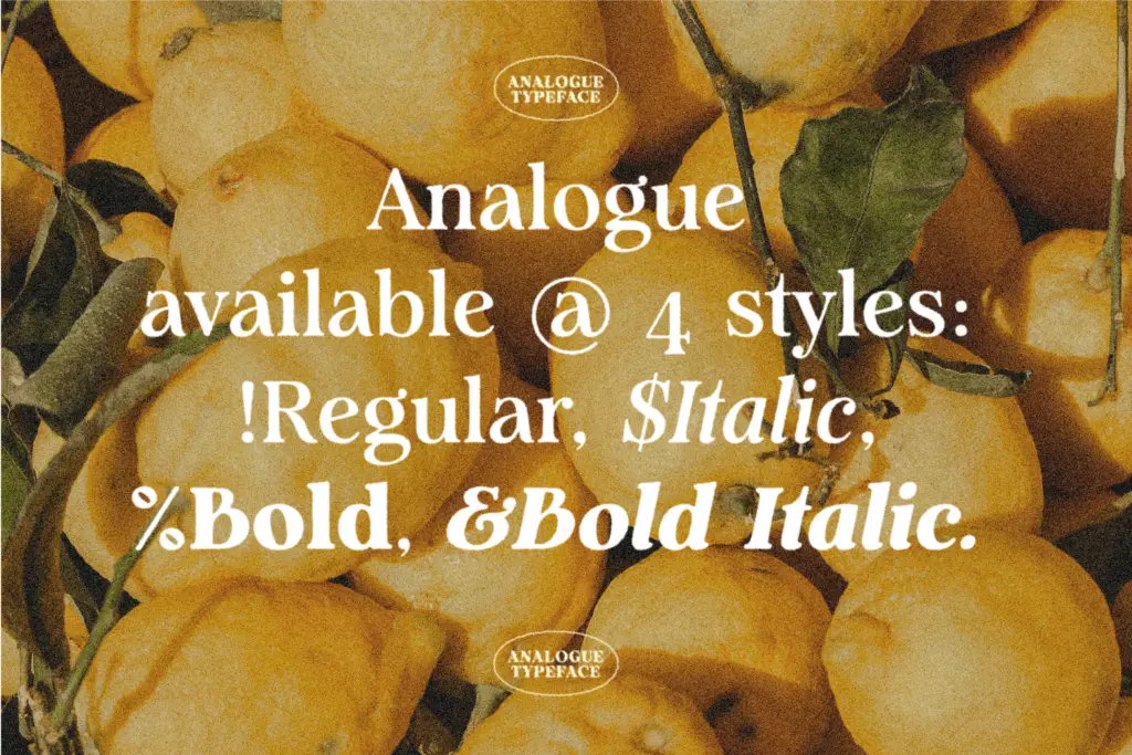 Analogue specimen — Character set and features