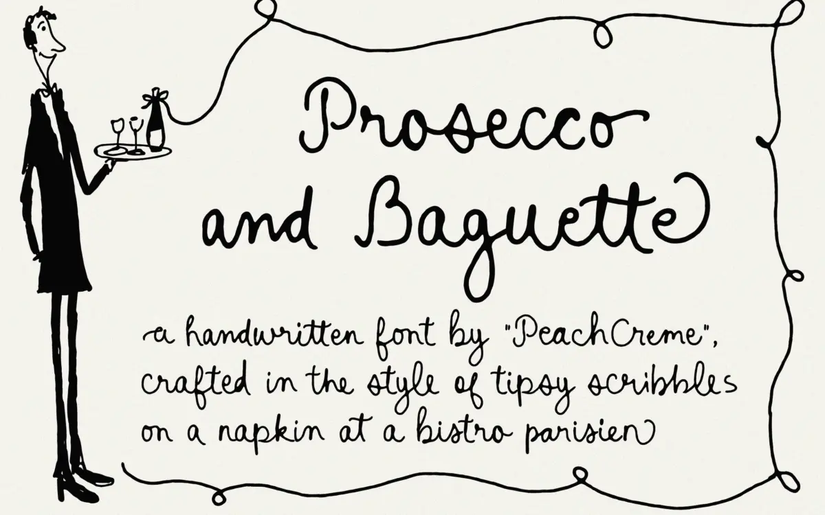 Prosecco and Baguette: a loose, scribbled script for informal branding