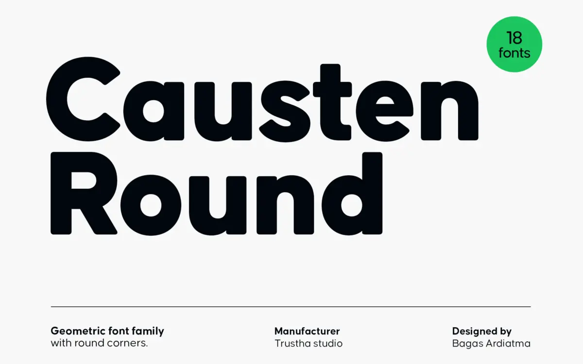 Causten Round: a geometric sans with softened corners for branding work
