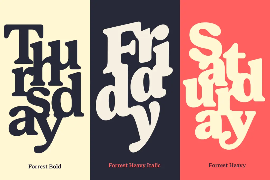Forrest Friendly Serif Family specimen — Design style