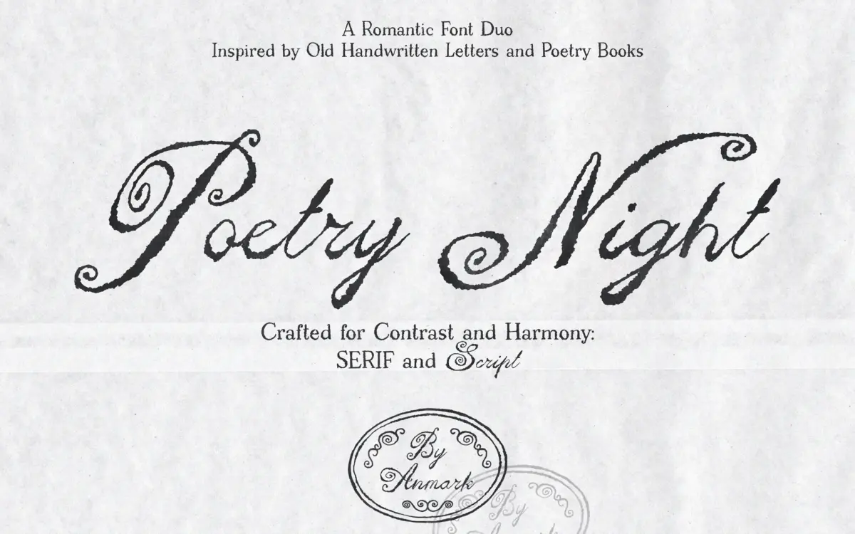 Poetry Night: a vintage script and serif duo for wedding stationery