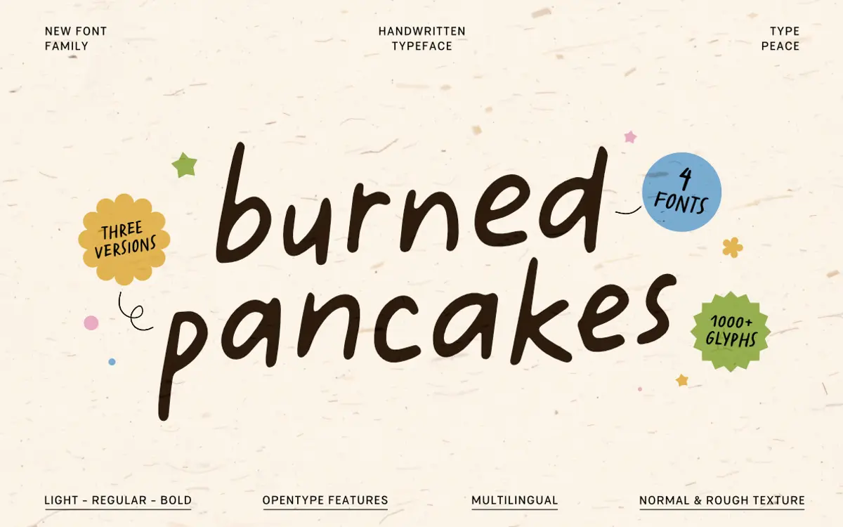 Burned Pancakes: a casual handwritten font with built-in letter variation