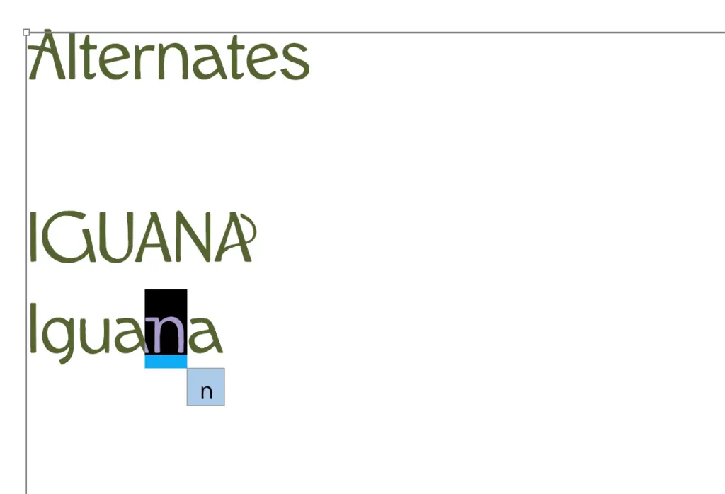 Iguana specimen — Character set and features