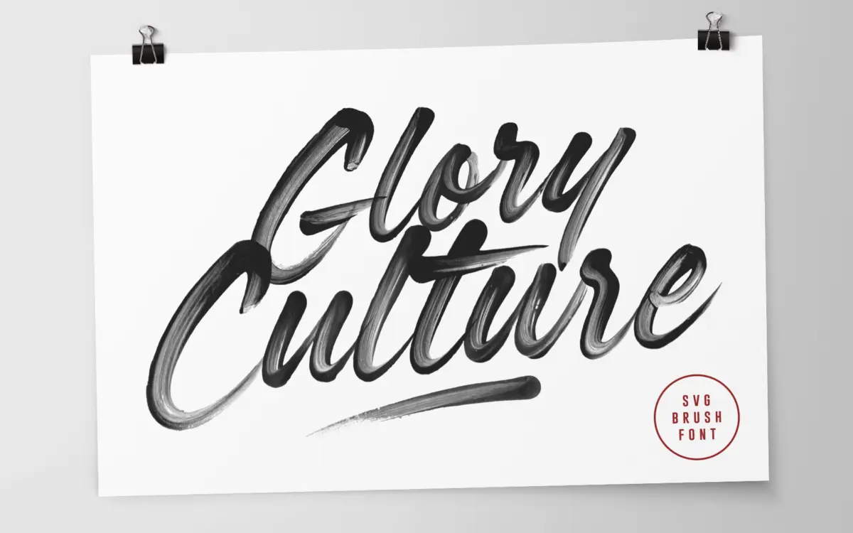 Glory Culture: a textured brush script with built-in paint texture for display work
