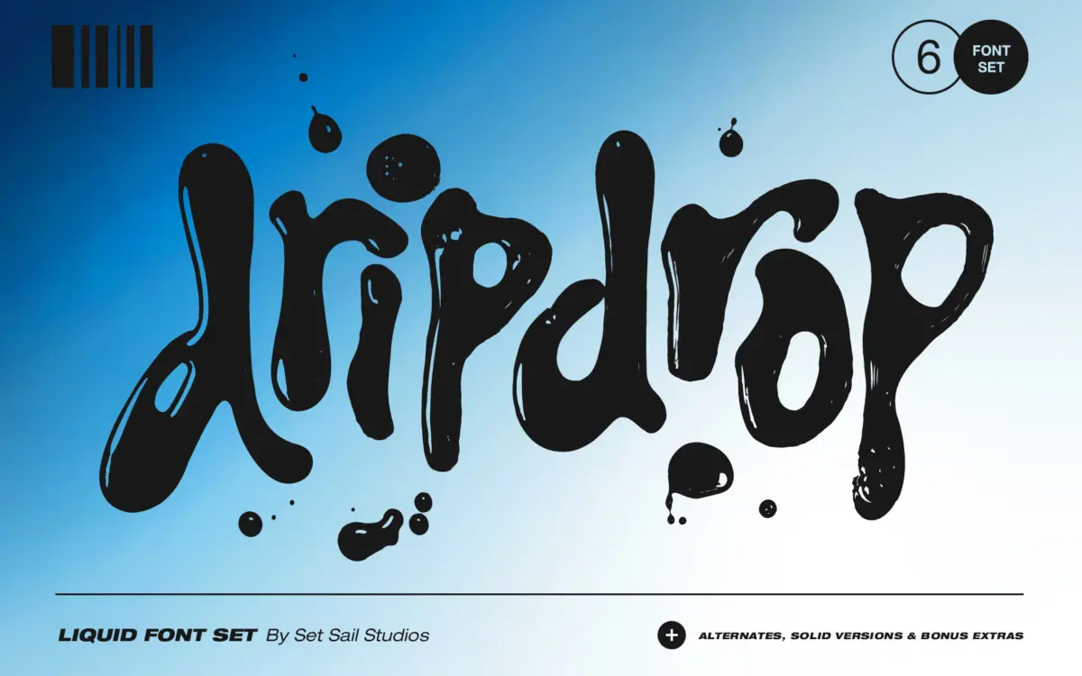 Dripdrop Liquid Font Set: hand-inked liquid lettering for Y2K and edgy branding