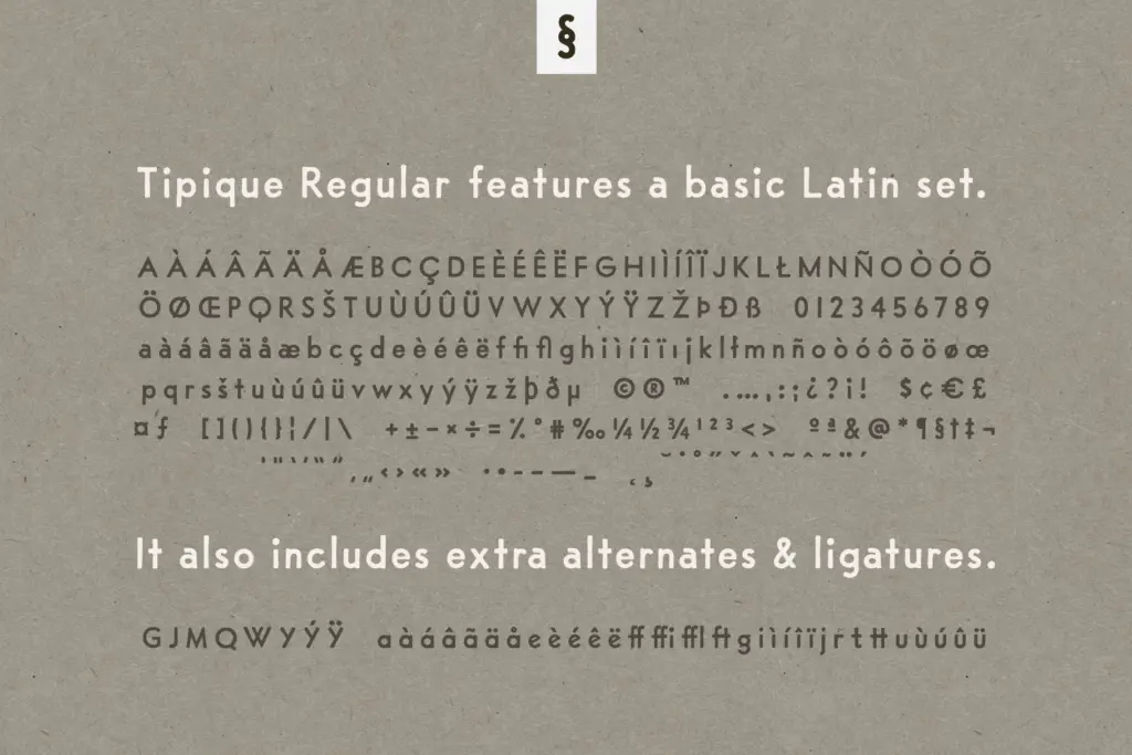 Tipique specimen — Character set and features