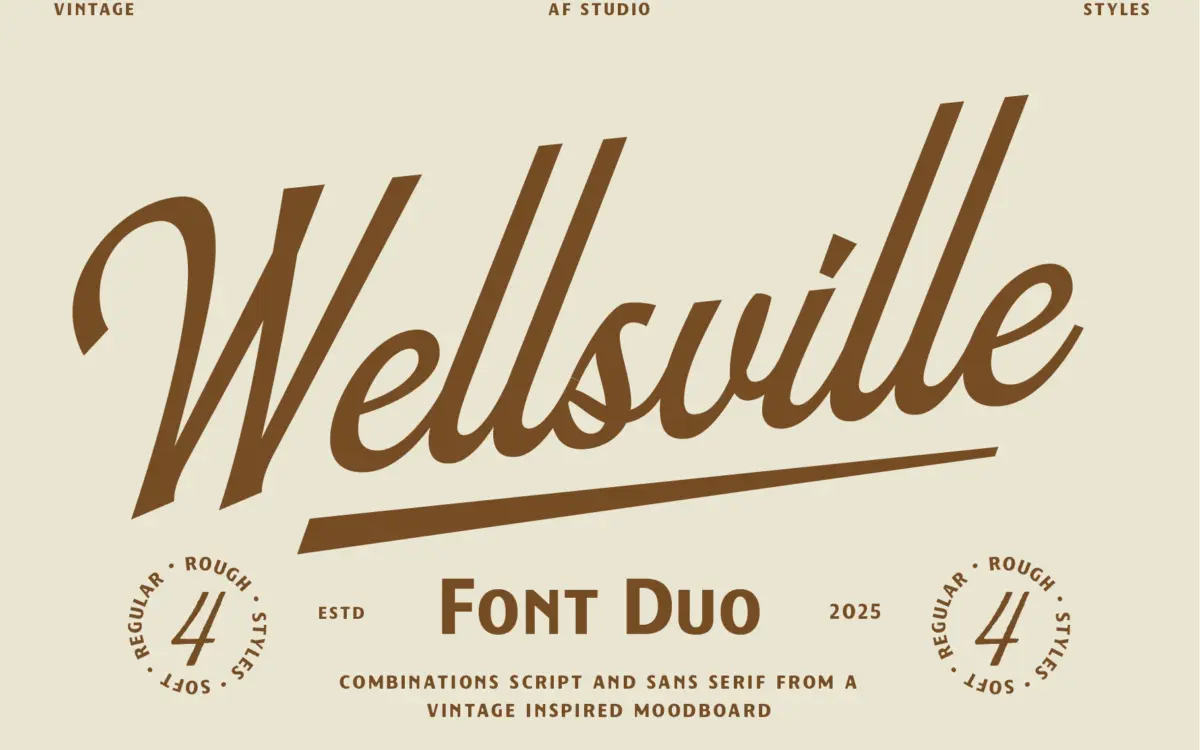 Wellsville Font Duo: a mid-century script and sans pairing for café and packaging work