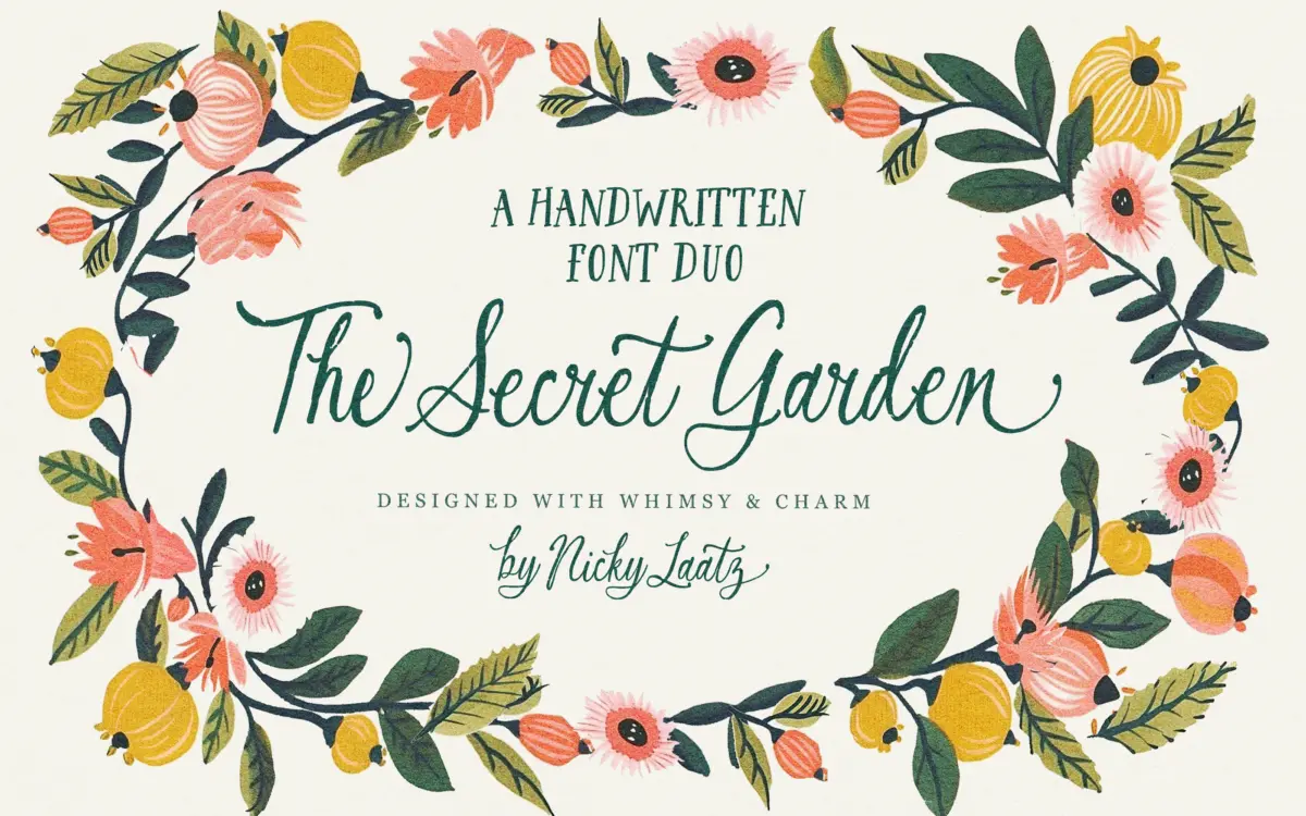 The Secret Garden Font Duo: a rough-edged script and serif pairing for rustic branding
