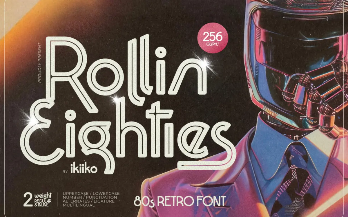 Rollin Eighties: a neon-drenched display sans for retrowave branding