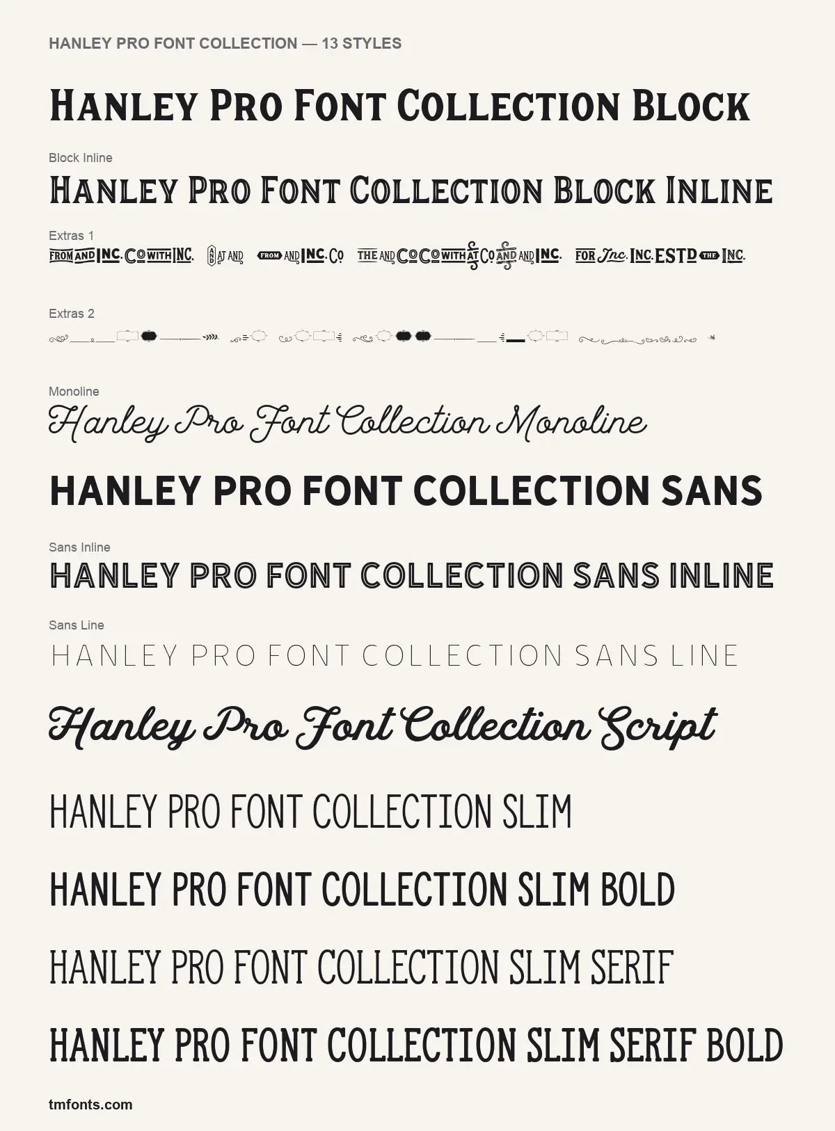 All 14 styles of Hanley Pro Font Collection