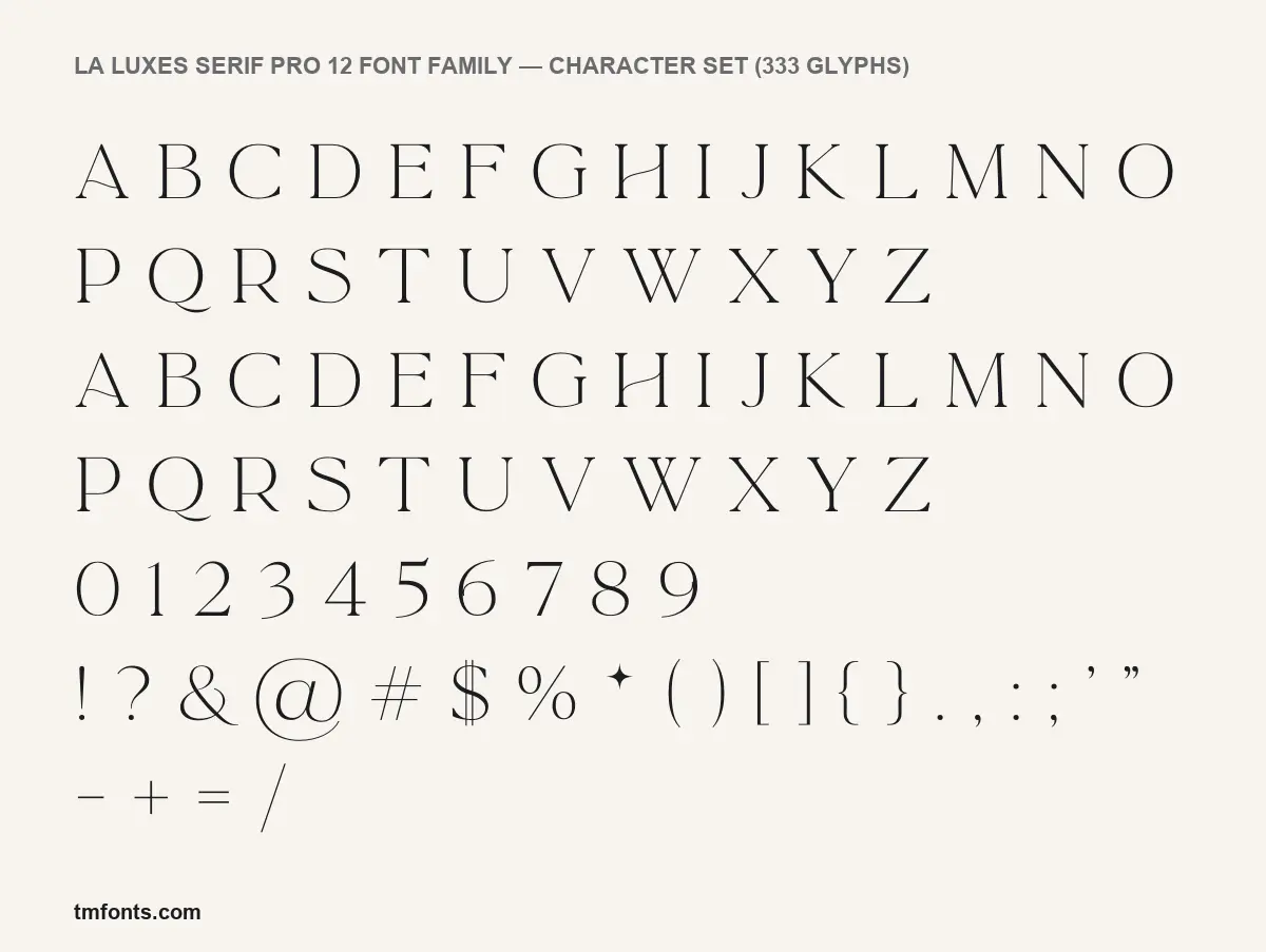 La Luxes Serif Pro 12 Font Family character set
