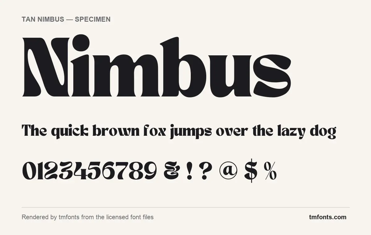 TAN Nimbus font specimen showing the alphabet and numerals